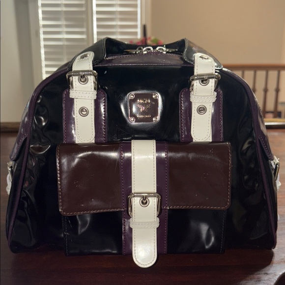 MCM Vintage Patent Leather Satchel Black/Purple
